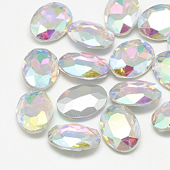 Crystal AB Pointed Back Glass Rhinestone Cabochons, Back Plated, Faceted, Oval, Crystal AB, 18x13x5.5mm