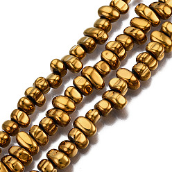 Golden Plated Electroplate Non-magnetic Synthetic Hematite Beads Strands, Nuggets, Golden Plated, 5~10x4.5~5.5x4mm, Hole: 1mm, about 105pcs/strand, 14.9 inch