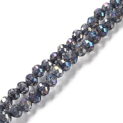 Noir Transparentes perles de verre de galvanoplastie brins, facette, ronde, de couleur plaquée ab , noir, 6x5.5mm, Trou: 1.2mm, Environ 70 pcs/chapelet, 14.84 pouce (37.7 cm)