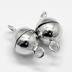 Platinum Rhodium Plated 925 Sterling Silver Magnetic Clasps, Round, Platinum, 17x10mm, Hole: 1.8mm