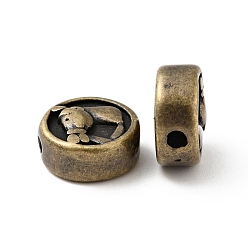 Bronce Antiguo 304 bolas de acero inoxidable, redondo plano con patrón de caballo, Bronce antiguo, 10.5x5 mm, agujero: 2 mm