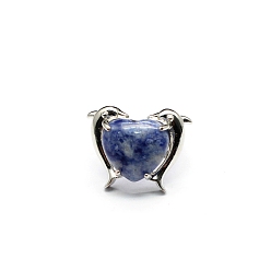 Sodalita Anillos ajustables de corazón de sodalita natural, anillo de latón platino, tamaño de EE. UU. 8 (18.1 mm)