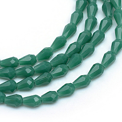 Морско-зеленый Непрозрачные нити шарик твердого стекла, Грановитая Teardrop, цвета морской волны, 5x3 мм, отверстие : 1 мм, около 100 шт / нитка, 19.3 дюйм