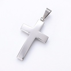 Stainless Steel Color 304 Stainless Steel Pendants, Cross, Stainless Steel Color, 42x25x3.5mm, Hole: 10x5mm