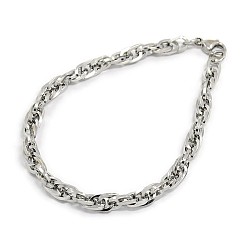 Stainless Steel Color Fashionable 304 Stainless Steel Rope Chain Bracelets, with Lobster Claw Clasps, Stainless Steel Color, 8-7/8 inch(225mm), 6mm