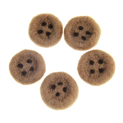 Tan Flat Round Button Handmade Wool Felt Ornament Accessories, for DIY Children Hair Tie, Tan, 30x30mm