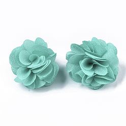 Turquoise Polyester Fabric Flowers, for DIY Headbands Flower Accessories Wedding Hair Accessories for Girls Women, Turquoise, 34mm