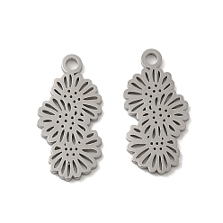Stainless Steel Color 304 Stainless Steel Pendants, Laser Cut, Flower Charm, Stainless Steel Color, 17.5x8.5x1mm, Hole: 1.6mm