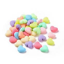Couleur Mélangete Perles acryliques de style caoutchoutées, cœur, couleur mixte, 11x13.5x5.5mm, Trou: 2mm, 925 pcs / 500 g
