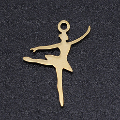 Oro 201 colgantes de acero inoxidable con corte láser, bailarín, dorado, 17.5x13x1 mm, agujero: 1.4 mm
