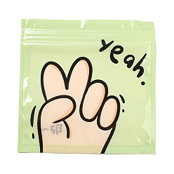 Yellow Green Square Plastic Packaging Zip Lock Bags, with Cartoon Hand Pattern, Top Self Seal Pouches, Yellow Green, 13.3x13.5x0.15cm, Unilateral Thickness: 2.5 Mil(0.065mm)