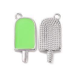 Light Green Ion Plating(IP) Brass Enamel Pendants, Ice-Lolly, Real Platinum Plated, Real Platinum Plated, Light Green, 20x9x2mm, Hole: 1.5mm