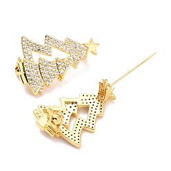 Golden Brass Micro Pave Clear Cubic Zirconia Brooch for Christmas, Long-Lasting Plated, Lead Free & Cadmium Free & Nickel Low, Christmas Tree, Golden, 26.5x18x8mm, Pin: 0.8mm