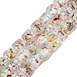 Ivoire Perles lampwork de feuille d'argent manuelles, cube, blanc crème, 10~12x10~12x10~12mm, Trou: 1.5mm, Environ 40 pcs/chapelet, 16.54'' (42 cm)