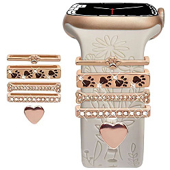 Crystal 5Pcs 5 Style Rectangle Alloy Watch Band Charms Set with Crystal Rhinestone, Watch Band Studs Decorative Ring Loops, Crystal, 2x0.3cm, 1Pc/style