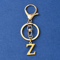 Letter Z 304 Stainless Steel Initial Letter Charm Keychains, with Alloy Clasp, Golden, Letter Z, 8.5cm