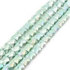 Аквамарин Нити стеклянных бусин Ab цветной пластины, граненая бамбуковая палка, аквамарин, 10.5~11x8x5 мм, отверстие : 1.4 мм, около 60 шт / нитка, 24.41~25.20'' (62~64 см)