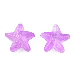 Orchid Transparent Spray Painted Glass Beads, Starfish, Orchid, 14x15x6.5mm, Hole: 1mm