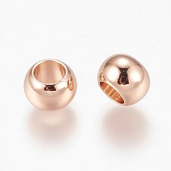 Rose Gold Environment Brass European Beads, Lager Hole Beads, Long-Lasting Plated, Rondelle, Rose Gold, 8x5.5mm, Hole: 4.5mm