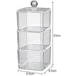 Clear Transparent Plastic Storage Box, for Cotton Swab, Cotton Pad, Beauty Blender, Rectangle, Clear, 9.5x9.5x23cm