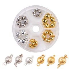 Mixed Color Brass Magnetic Clasps with Loops, Round, Mixed Color, 11.5~16x6~10mm, Hole: 1.2~2mm, 30sets/box