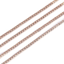 Розовое Золото Латунь бордюр цепи, долговечный, пайки, с катушкой, розовое золото , 2x1.5x0.3 мм