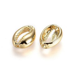 Real 18K Gold Plated Alloy Beads, Lead Free & Nickel Free & Cadmium Free, Cowrie Shell Shape, Real 14K Gold Plated, 17x12x5.5mm, Hole: 1.5mm