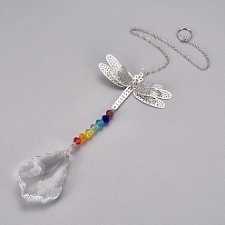 Colorful Crystal Ceiling Fan Pull Chains Chakra Hanging Pendants Prism, with Cable Chains, Dragonfly, Colorful, 322mm