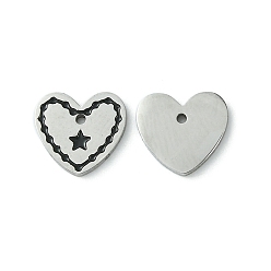 Stainless Steel Color 304 Stainless Steel Manual Polishing Charms, with Enamel, Heart with Star, Stainless Steel Color, 7.5x8x1mm, Hole: 0.8mm