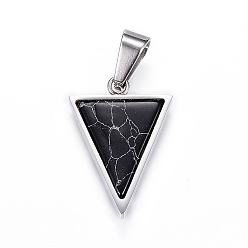 Stainless Steel Color 304 Stainless Steel Pendants, Triangle, with Natural Howlite, Dyed, Stainless Steel Color, 25.5x18x3mm, Hole: 7x5mm