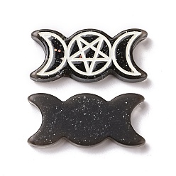 Noir Cabochons en résine, avec de la poudre de paillettes, religion, déesse triple lune, noir, 32.5x15x4.5mm