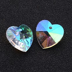 Clear AB Valentine's Day Glass Pendants, Heart, For Bracelet Making, Faceted, Clear AB, AB Color Plated, 14mmx7~8mm, hole: 1mm