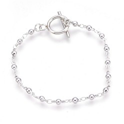 Stainless Steel Color 304 Stainless Steel Link Chain Bracelets, with Toggle Clasps, Round, Stainless Steel Color, 7-1/2 inch(19cm), 3~3.5mm