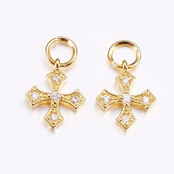 Golden Brass Micro Pave Cubic Zirconia Tiny Cross Charms, Golden, 11x9.5x2mm, Hole: 3mm