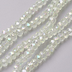 Light Yellow Electroplate Glass Beads Strands, Full Rainbow Plated, Faceted, Rondelle, Light Yellow, 4~4.5x3mm, Hole: 0.5mm, about 130~135pcs/strand, 15.5~16 inch(39~40cm)