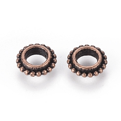 Red Copper Tibetan Style Alloy Spacer Beads, Donut, Cadmium Free & Nickel Free & Lead Free, Red Copper, 8x2.5mm, Hole: 4mm