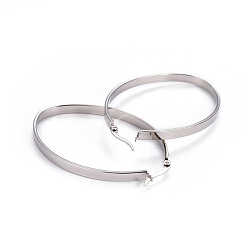 Stainless Steel Color 304 Stainless Steel Hoop Earrings, Hypoallergenic Earrings, Stainless Steel Color, 63x41.5x4mm, Pin: 0.7x1mm