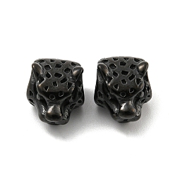 Black Ion Plating(IP) 304 Stainless Steel European Beads, Large Hole Beads, Leopard Head, Black, 14x10.7x9mm, Hole: 5mm