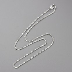 Silver Brass Box Chain Fine Necklaces, with Lobster Claw Clasps, Silver Color Plated, 18 inch, 1mm
