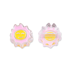 Pink Transparent Acrylic Enamel Beads, Flower with Smiling Face, Pink, 24.5x23.5x8mm, Hole: 3.5mm
