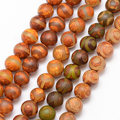 Mixed Patterns Tibetan Style Mixed Pattern dZi Beads, Natural Agate Bead Strands, Round, Matte Style, Dyed & Heated, Mixed Color, 8mm, Hole: 1mm, about 23pcs/strand, 7.5 inch