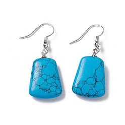 Synthetic Turquoise Blue Synthetic Turquoise Trapezoid Dangle Earrings, Platinum Brass Jewelry for Women, 41mm, Pin: 0.7mm