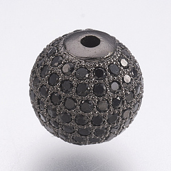 Gunmetal Brass Micro Pave Cubic Zirconia Beads, Lead Free & Cadmium Free, Round, Gunmetal, 12mm, Hole: 1.8mm