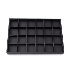 Black Stackable Wood Display Trays Covered By Black Leatherette, 24 Compartments, 24cmx35cmx3cm