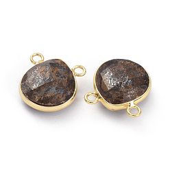Bronzite Breloques en bronzite naturelle, avec les accessoires en laiton plaqués or, facette, larme, 15~16x14~14.5x6mm, Trou: 1.8mm