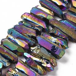 Colorido Hilos de cuentas de puntos de cristal de cuarzo natural, teñido, pepitas, colorido, 15~30x4~8x4~7 mm, agujero: 1 mm, 8 pulgada