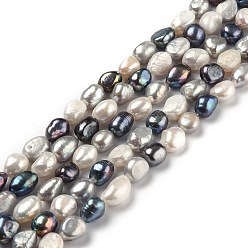 Mixed Color Natural Cultured Freshwater Pearl Beads Strands, Rice, Dyed, Mixed Color, 9~12x7~9mm, Hole: 0.7mm, about 32pcs/strand, 13.98 inch(35.5cm)