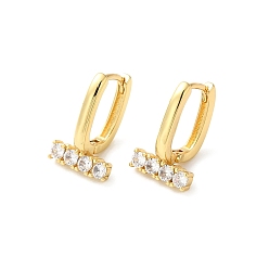 Real 18K Gold Plated Clear Cubic Zirconia Rectangle Bar Hoop Earrings, Rack Plating Brass Jewelry for Women, Lead Free & Cadmium Free, Real 18K Gold Plated, 16x10.5x10.5mm, Pin: 1mm