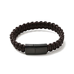 Bronze Bracelet en cordon tressé en cuir avec fermoir magnétique en acier inoxydable pour hommes femmes, gris anthracite, 304 pouce (8-5/8 cm)
