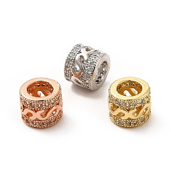 Mixed Color Rack Plating Brass Micro Pave Clear Cubic Zirconia European Beads, Large Hole Beads, Column with Letter S, Mixed Color, 6x7.5mm, Hole: 4.4mm